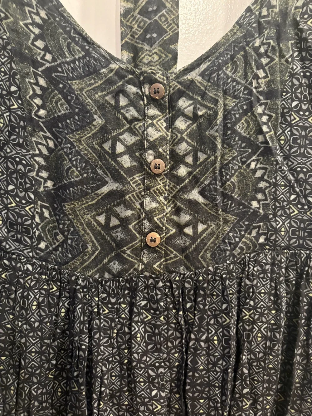 Free People Black Patterned Short-Sleeve Boho Dress